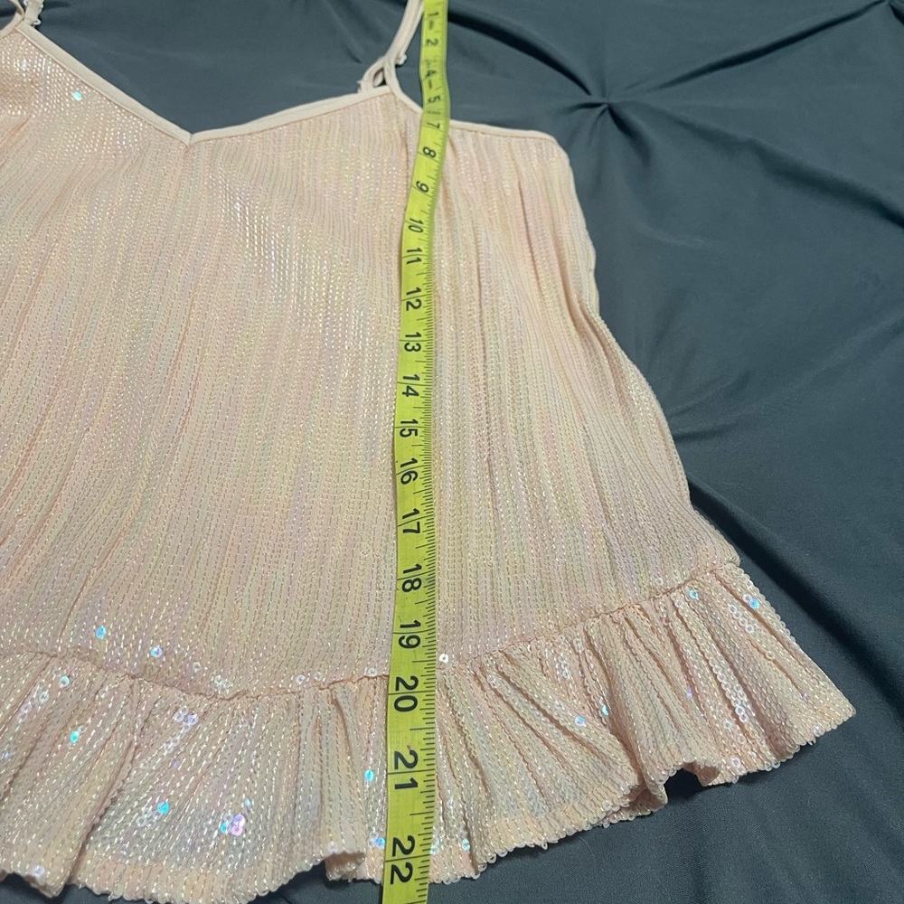 Anthropologie Amelie Iridescent Pink Sequin Ruffle Cami Top worn once - Picture 5 of 6